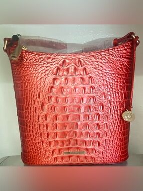 NEW-BRAHMIN METALLIC OMBRÉ MELBOURNE CROC EMBOSSED LEATHER CROSSBODY HANDBAG